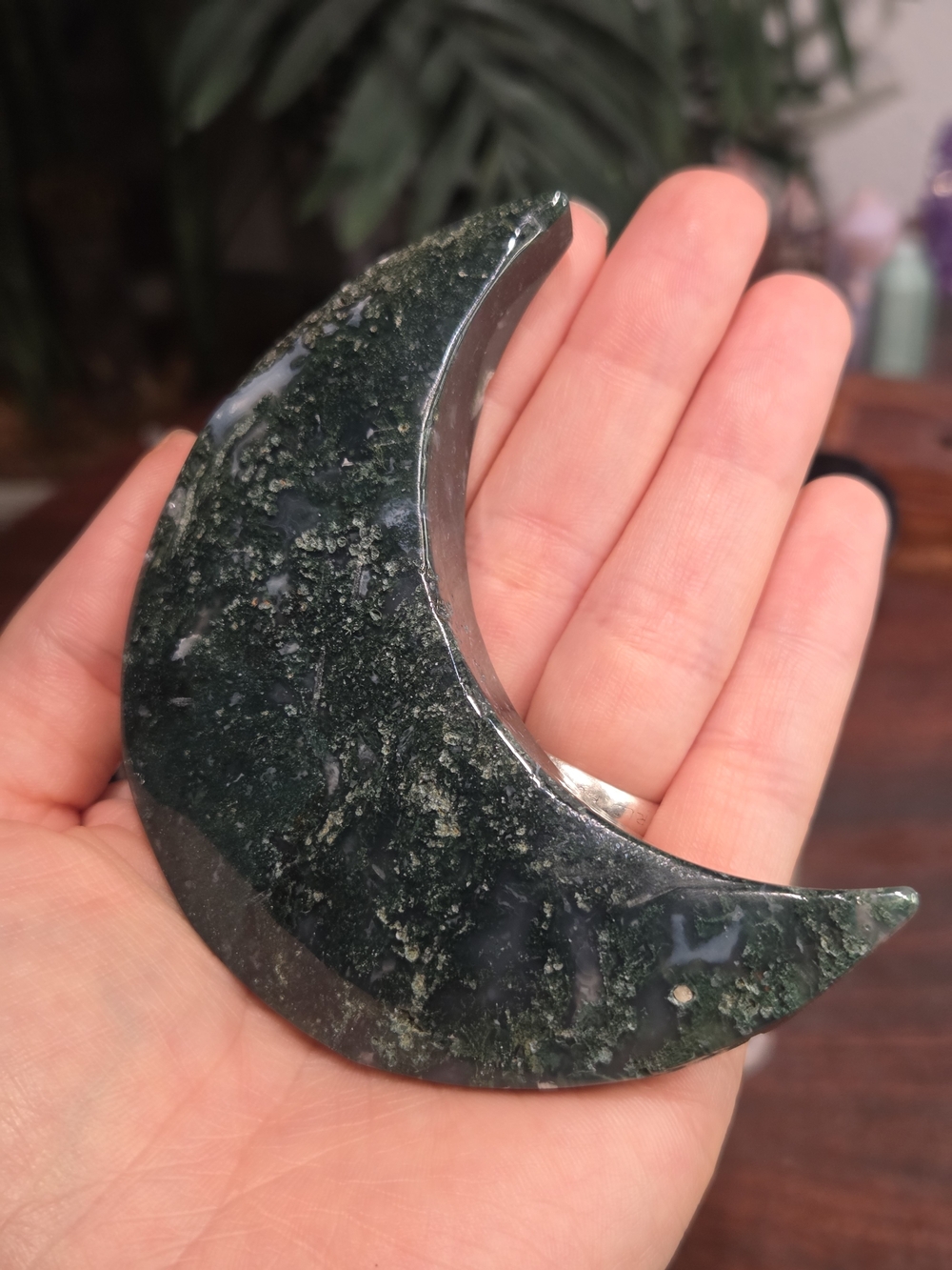 Moss Agate Crescent Moon - Picture 4 of 16